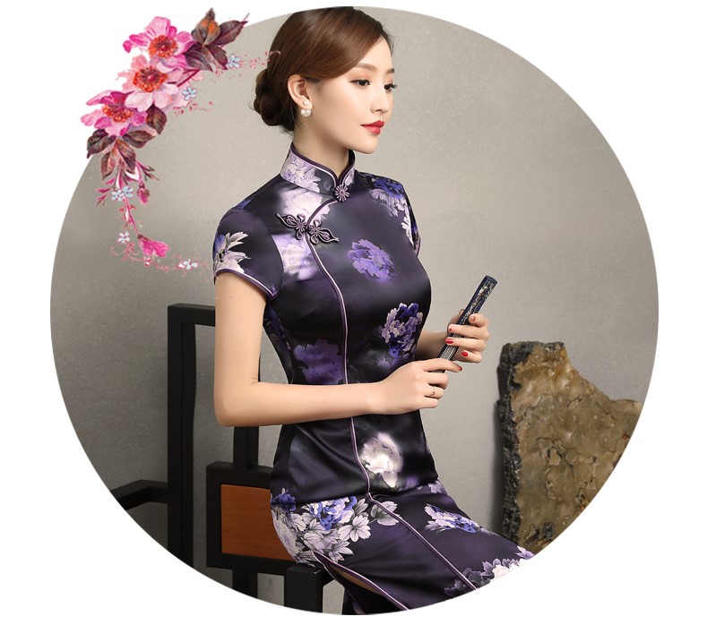 優(yōu)雅鏡花旗袍，清新藍(lán)色花旗袍裙