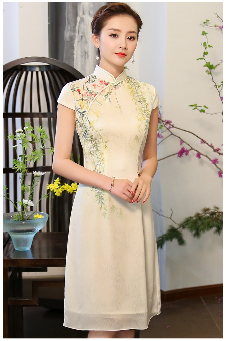 綠盈柳絲繡花旗袍，清新唯美旗袍裙