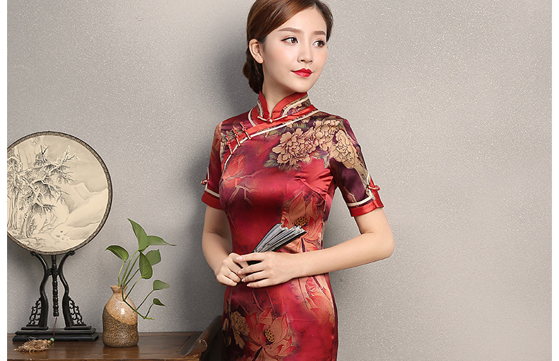 喜慶復(fù)古修身旗袍，時(shí)尚復(fù)古旗袍裙