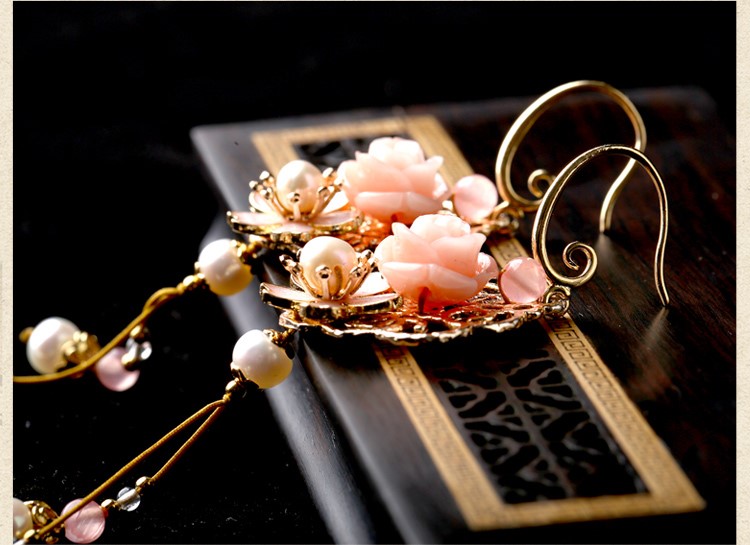 古風(fēng)唯美花朵耳墜耳環(huán)，氣質(zhì)超仙少女粉耳環(huán)