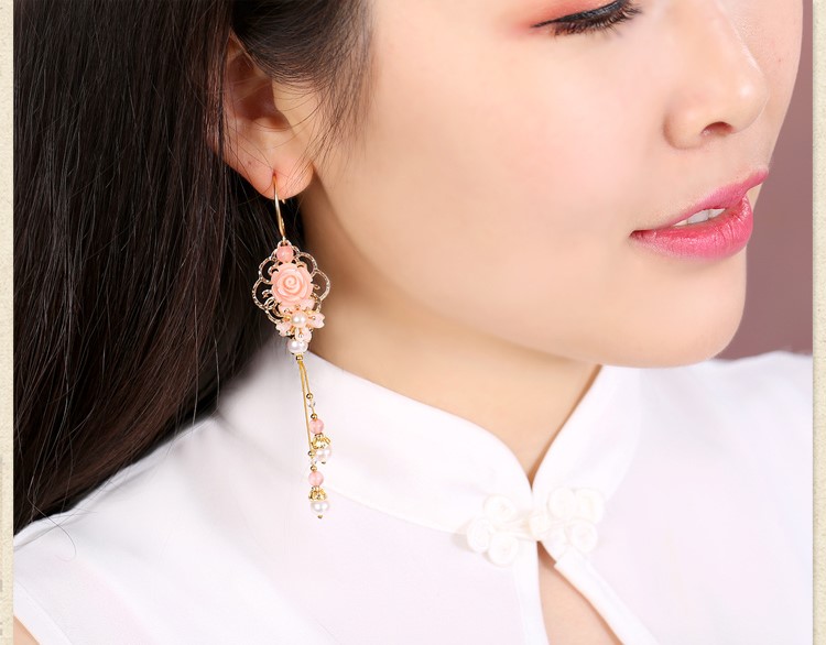 古風(fēng)唯美花朵耳墜耳環(huán)，氣質(zhì)超仙少女粉耳環(huán)