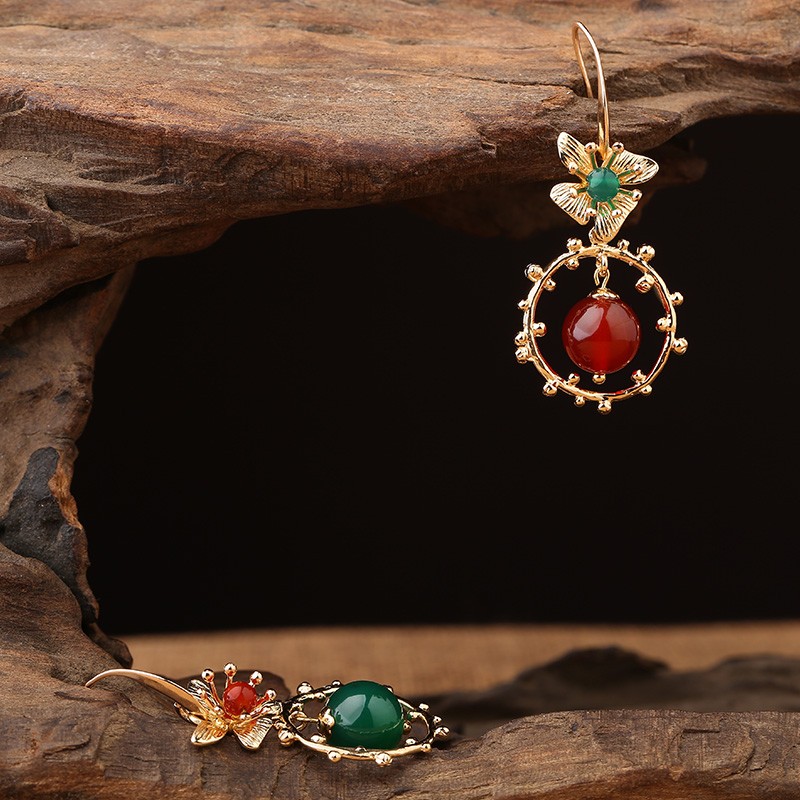 超仙不對(duì)稱(chēng)吊墜耳環(huán)，復(fù)古瑪瑙耳墜耳環(huán)