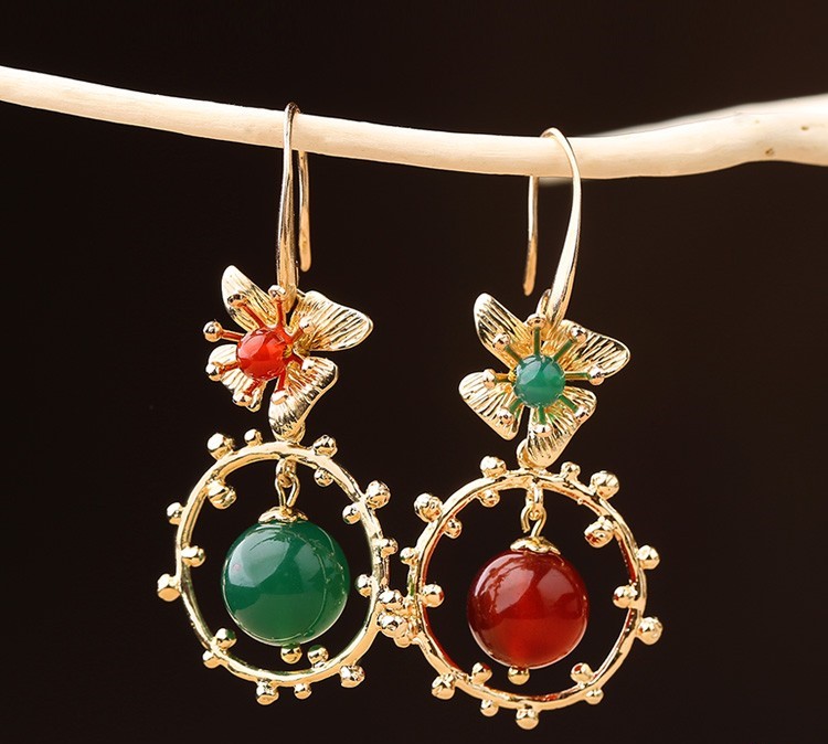 超仙不對(duì)稱(chēng)吊墜耳環(huán)，復(fù)古瑪瑙耳墜耳環(huán)