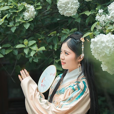 繡球花帶團(tuán)扇女生頭像，唯美古風(fēng)真人頭像