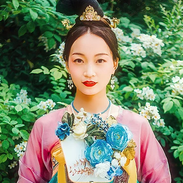 多彩花團(tuán)扇女生頭像，唯美古風(fēng)真人頭像