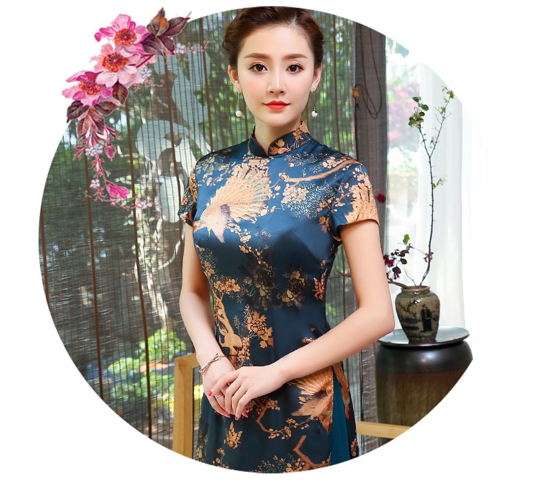 吉祥孔雀圖旗袍，匠心啟航閱讀奧黛旗袍裙