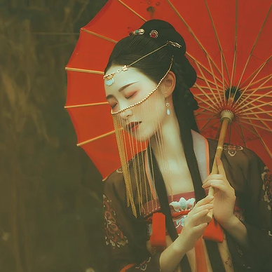 古典少女帶團扇女生頭像，唯美古風真頭像