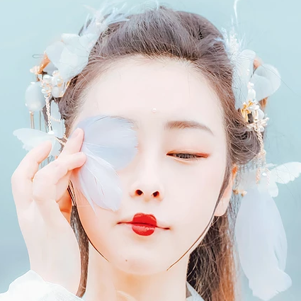 羽仙帶傘女生頭像，唯美古風(fēng)真人頭像