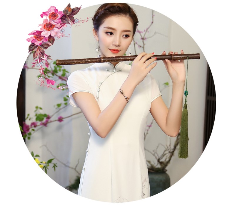 玉蘭花圖旗袍，素雅奧黛風(fēng)旗袍裙