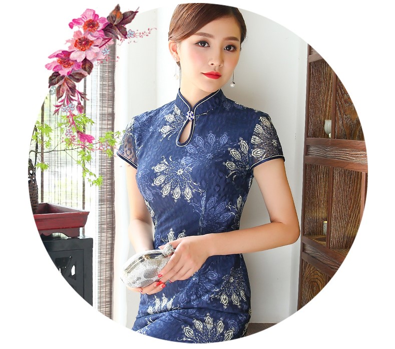 念花蕾絲旗袍，時尚魚尾旗袍裙