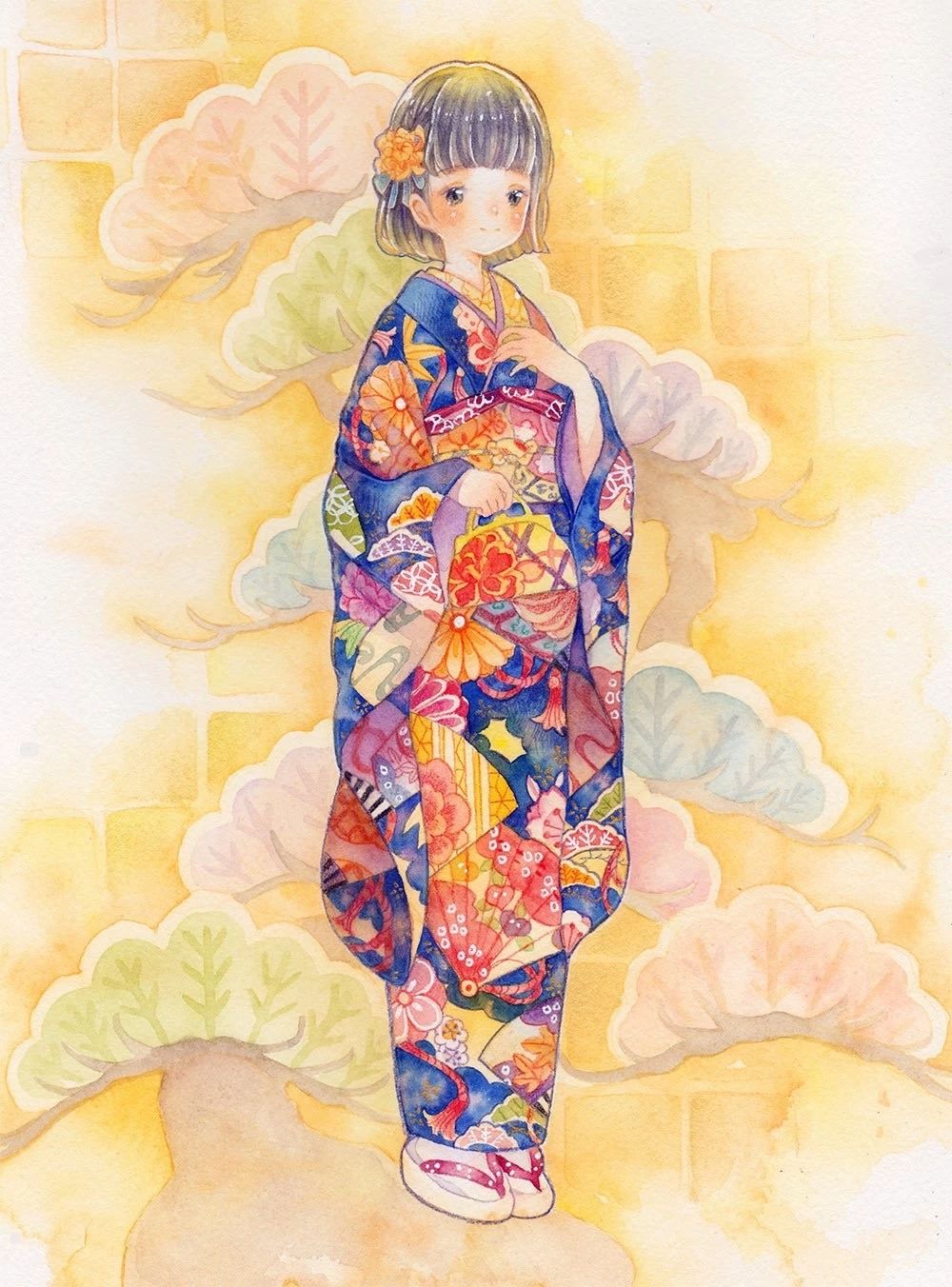 一組少女風(fēng)的日系水彩插畫(huà)：清新唯美萌妹紙