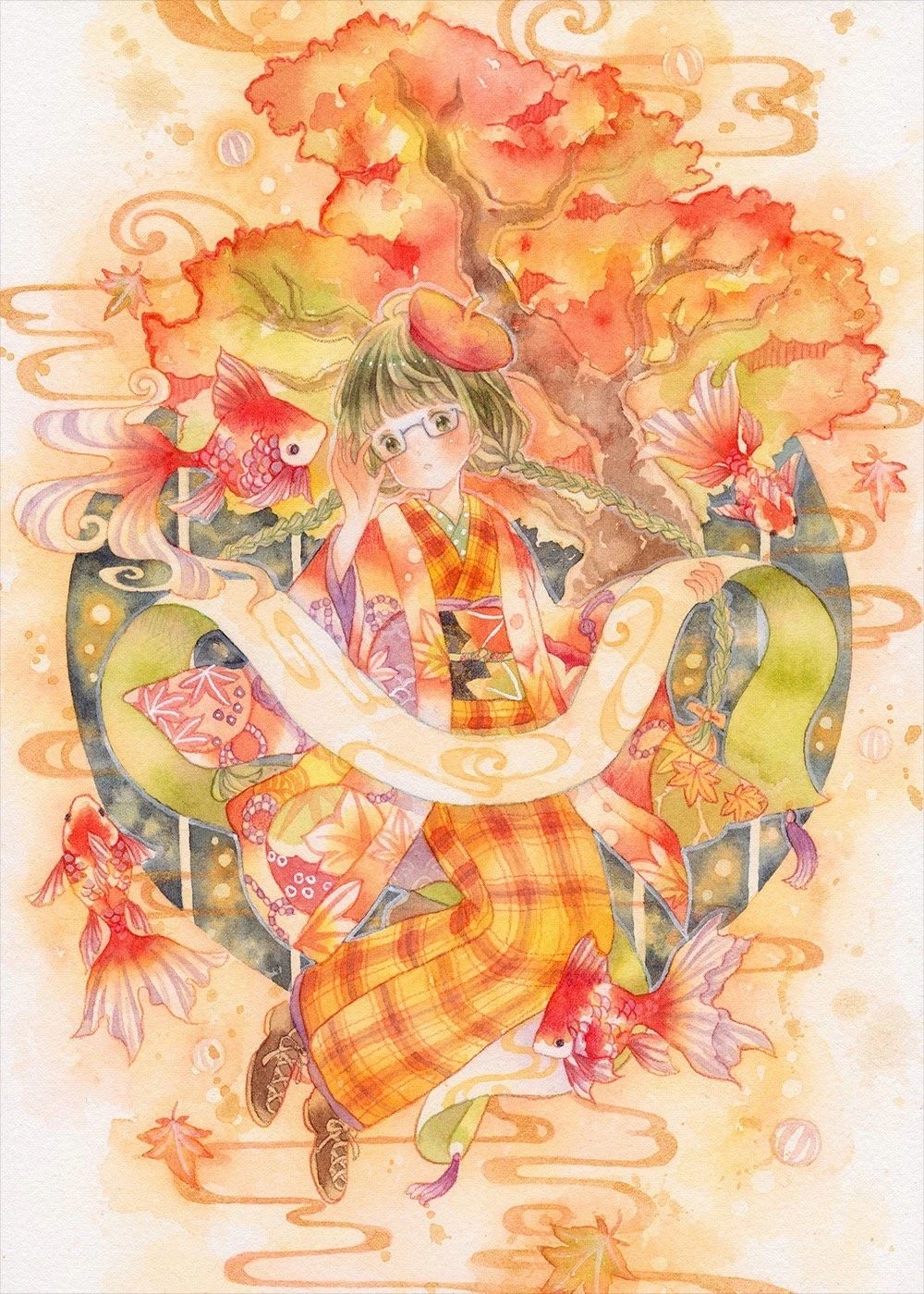 一組少女風(fēng)的日系水彩插畫：清新唯美萌妹紙