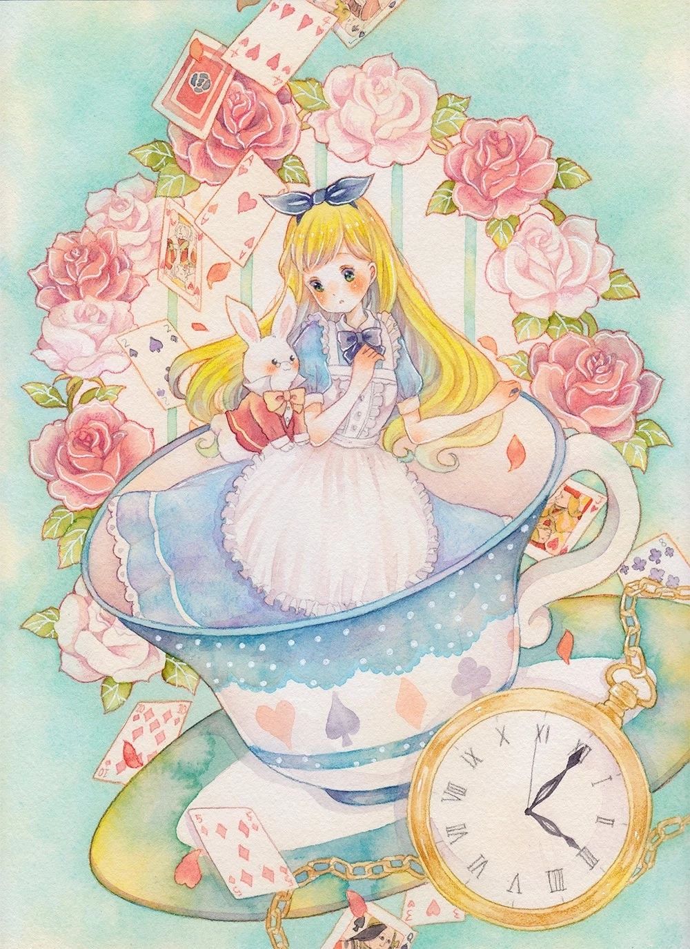 一組少女風(fēng)的日系水彩插畫：清新唯美萌妹紙