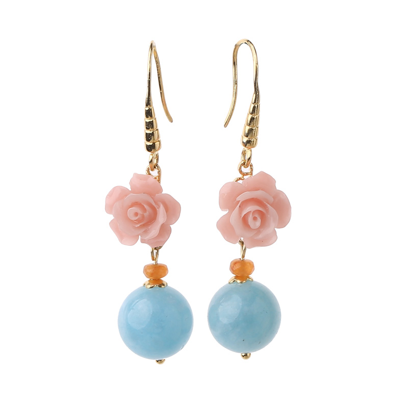 名媛氣質(zhì)花朵耳環(huán)，清新古風(fēng)粉藍(lán)雙色首飾