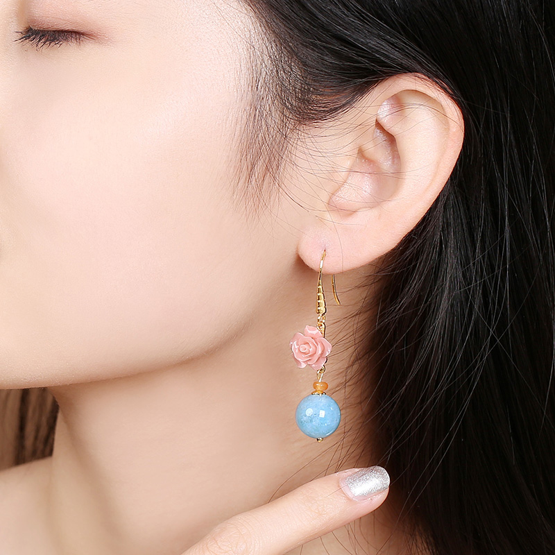 名媛氣質(zhì)花朵耳環(huán)，清新古風(fēng)粉藍(lán)雙色首飾
