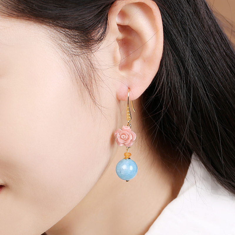 名媛氣質(zhì)花朵耳環(huán)，清新古風(fēng)粉藍(lán)雙色首飾