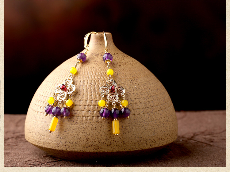 貴族之色耳環(huán)，紫水晶氣質(zhì)古風(fēng)耳飾首飾