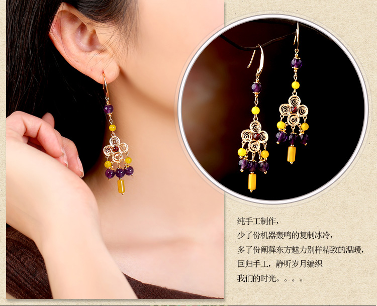 貴族之色耳環(huán)，紫水晶氣質(zhì)古風(fēng)耳飾首飾