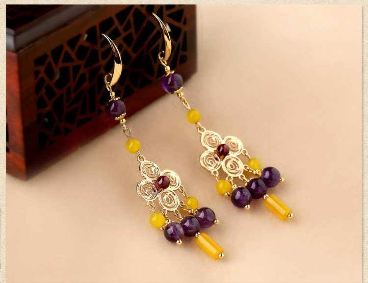 貴族之色耳環(huán)，紫水晶氣質(zhì)古風(fēng)耳飾首飾