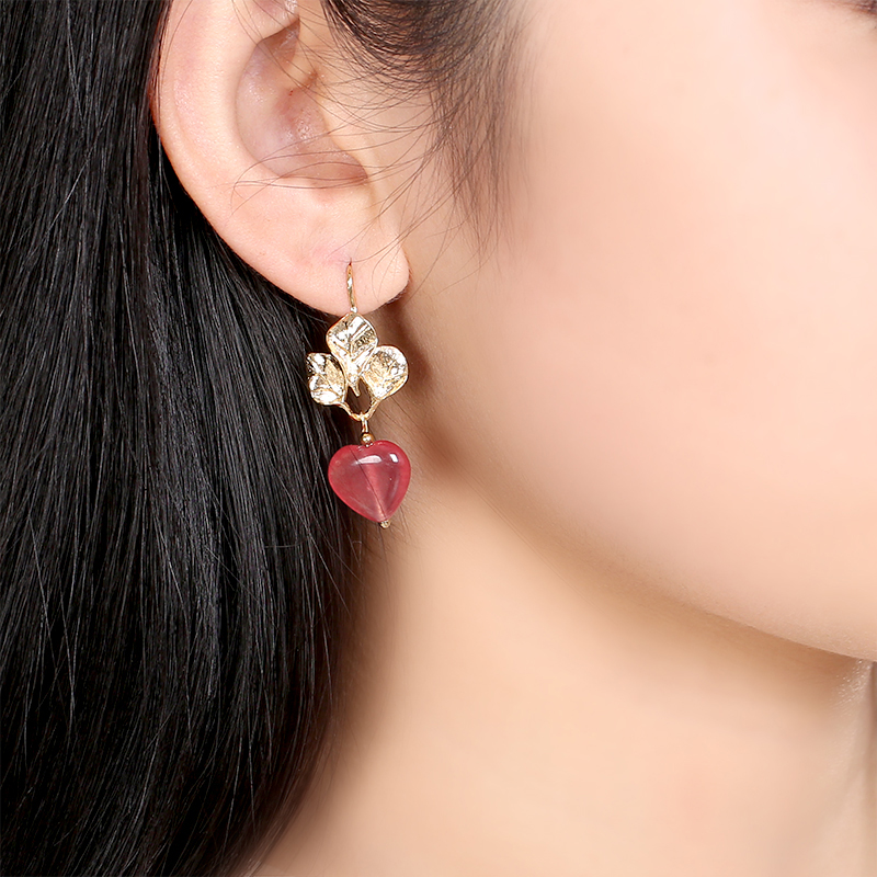 粉色心形吊墜耳環(huán)，溫暖古風(fēng)耳飾首飾