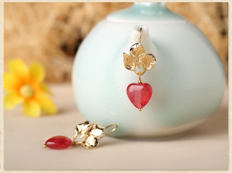 粉色心形吊墜耳環(huán)，溫暖古風(fēng)耳飾首飾