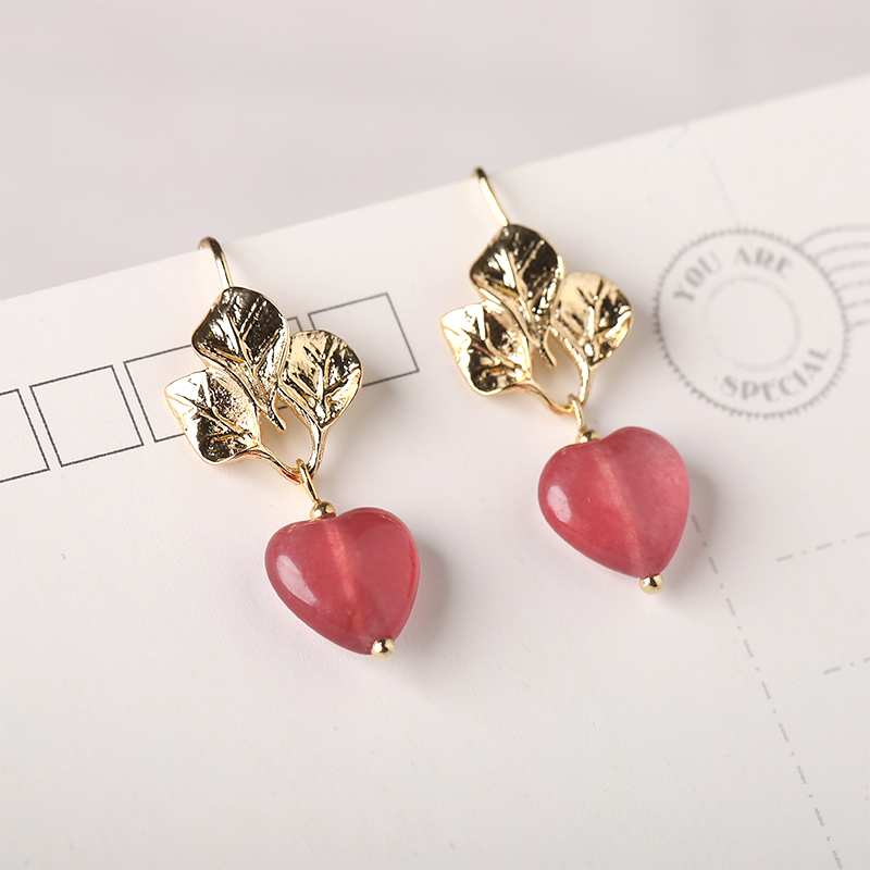 粉色心形吊墜耳環(huán)，溫暖古風(fēng)耳飾首飾