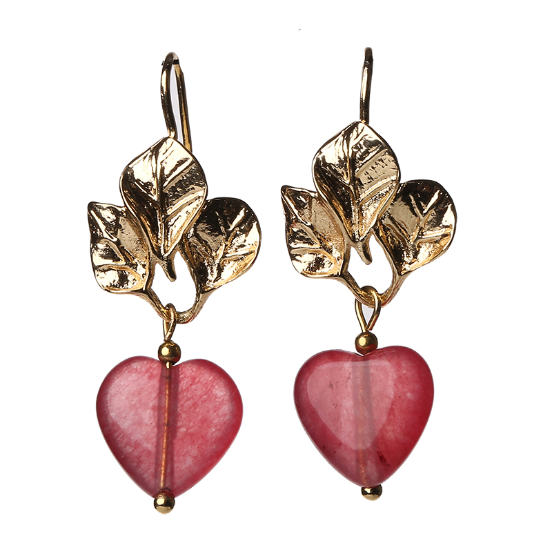 粉色心形吊墜耳環(huán)，溫暖古風(fēng)耳飾首飾