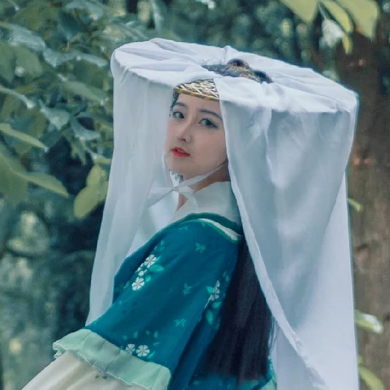 青衣帶斗笠女生頭像，唯美古風(fēng)真人頭像