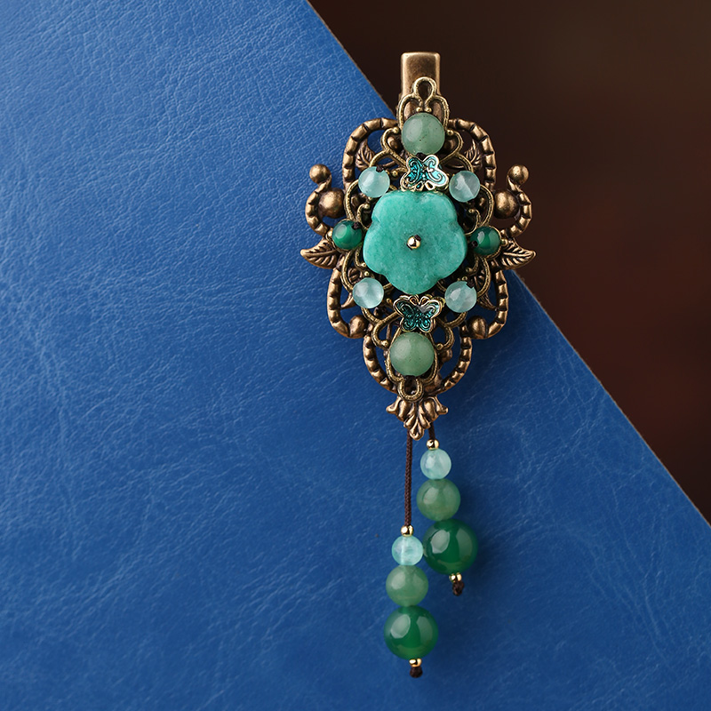 陌上花飛發(fā)夾，古風(fēng)碧綠頭飾