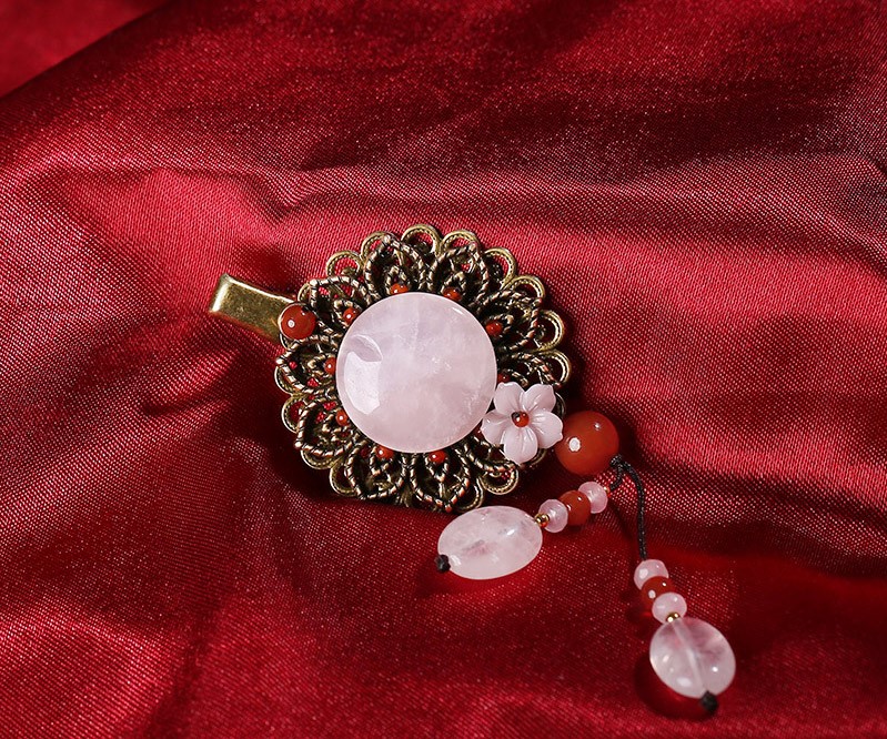 粉玉墜發(fā)飾，古風(fēng)風(fēng)情發(fā)夾頭飾