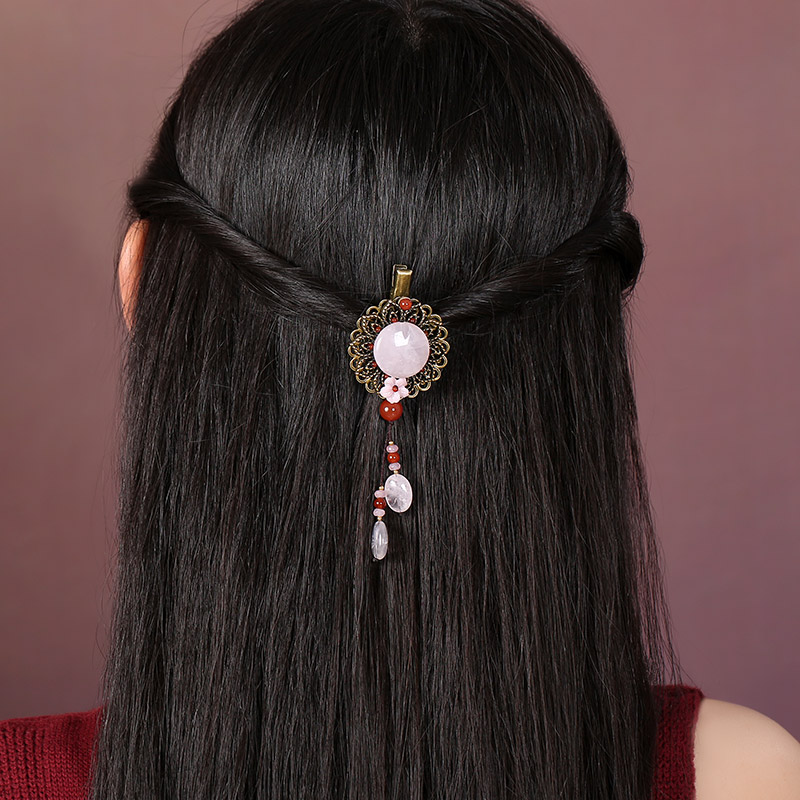 粉玉墜發(fā)飾，古風(fēng)風(fēng)情發(fā)夾頭飾