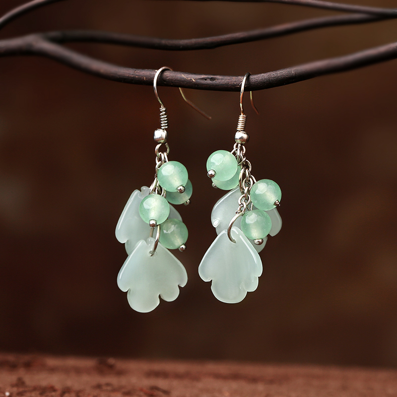 森系葉子吊墜耳環(huán)，古風(fēng)文藝氣質(zhì)首飾