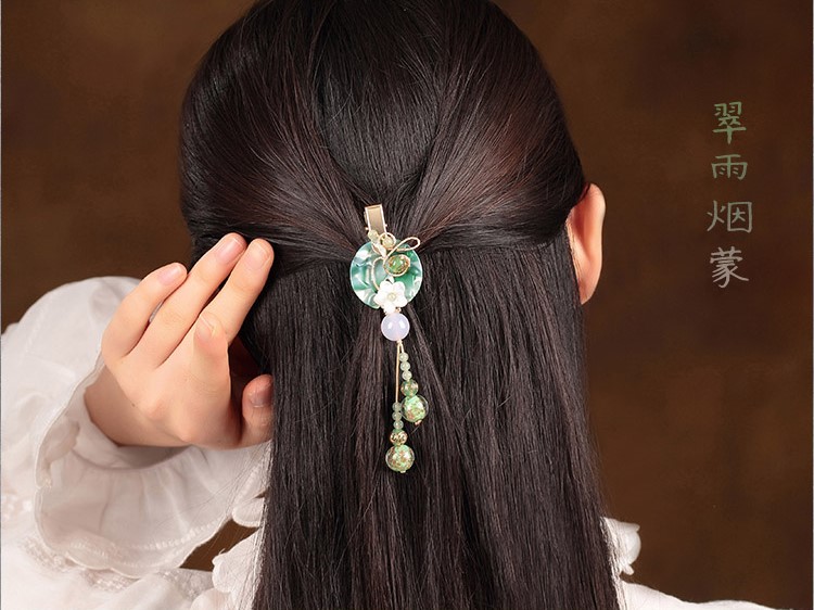 翠雨煙蒙發(fā)夾，文藝典雅頭飾