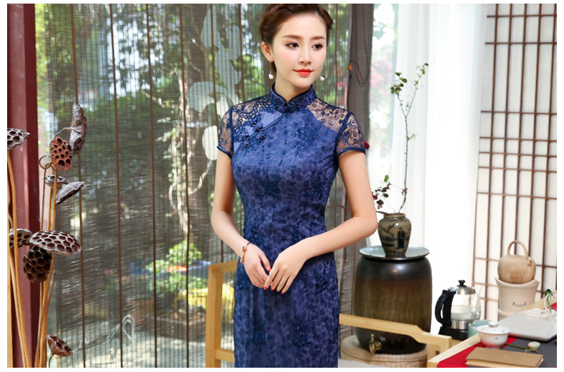 藍翠蕾絲旗袍，優(yōu)雅改良旗袍裙
