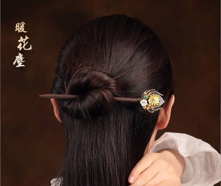 清新自然古風發(fā)簪，明亮花朵簪子頭飾