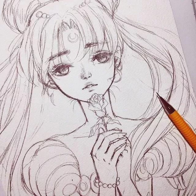 靈動(dòng)的卡通動(dòng)漫人物：黑白鉛筆手繪插畫