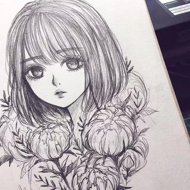 靈動(dòng)的卡通動(dòng)漫人物：黑白鉛筆手繪插畫(huà)