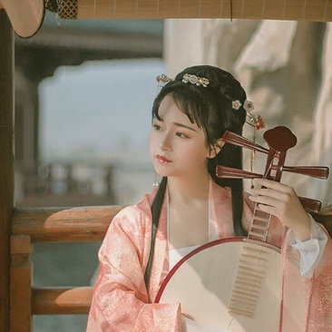 文藝粉紗裙帶傘女生頭像，唯美古風(fēng)真人頭像