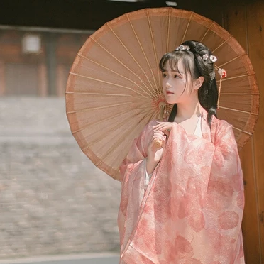 文藝粉紗裙帶傘女生頭像，唯美古風(fēng)真人頭像