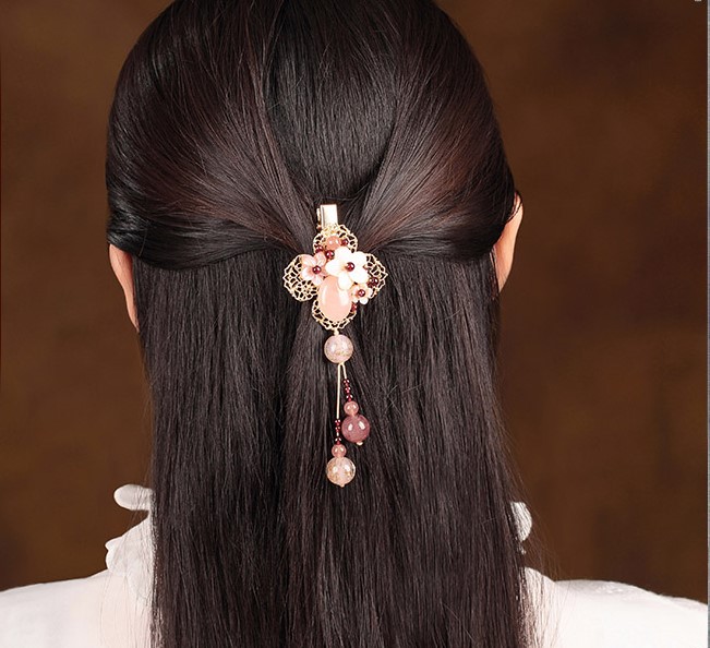 繁花開粉發(fā)夾，精致少女心頭飾