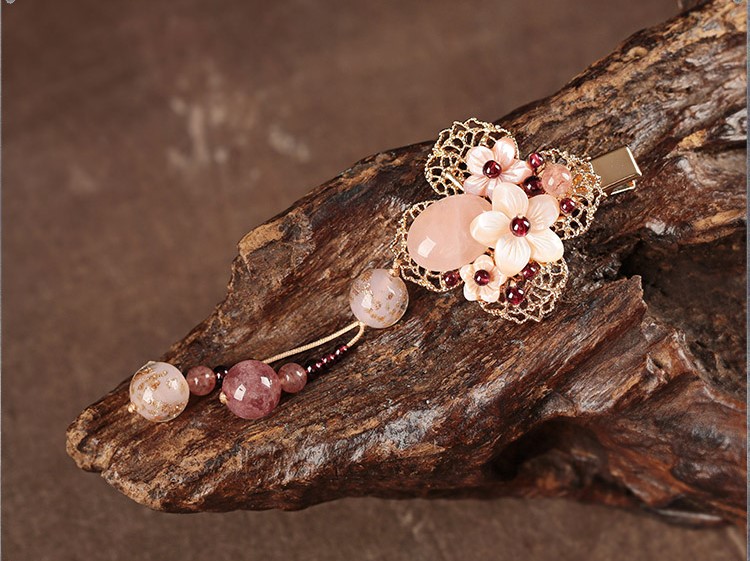 繁花開粉發(fā)夾，精致少女心頭飾