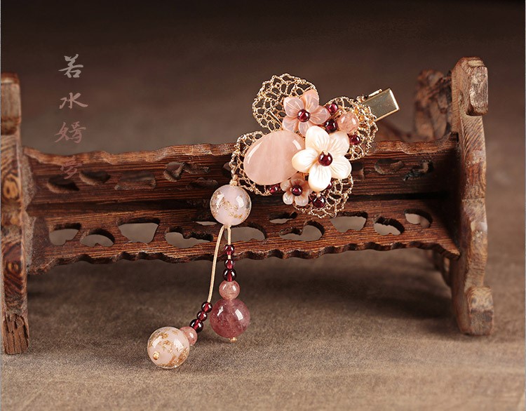 繁花開粉發(fā)夾，精致少女心頭飾