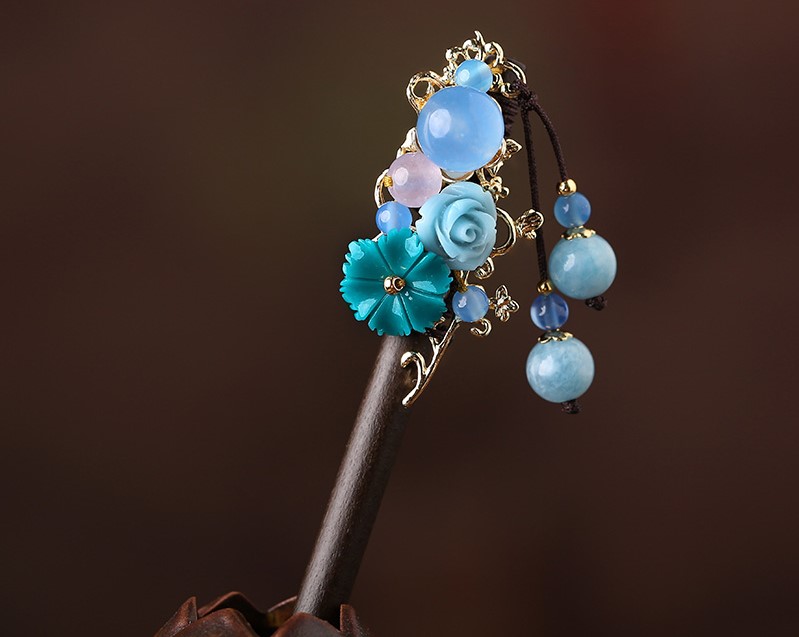 婉繡藍(lán)馨發(fā)簪，精致古典藍(lán)色頭飾