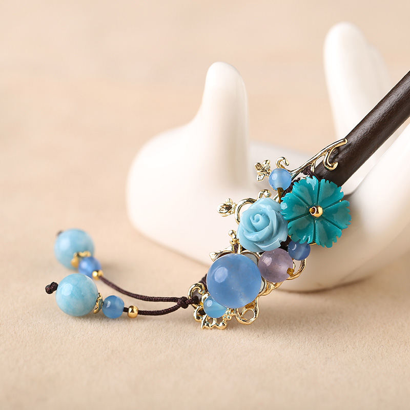 婉繡藍(lán)馨發(fā)簪，精致古典藍(lán)色頭飾