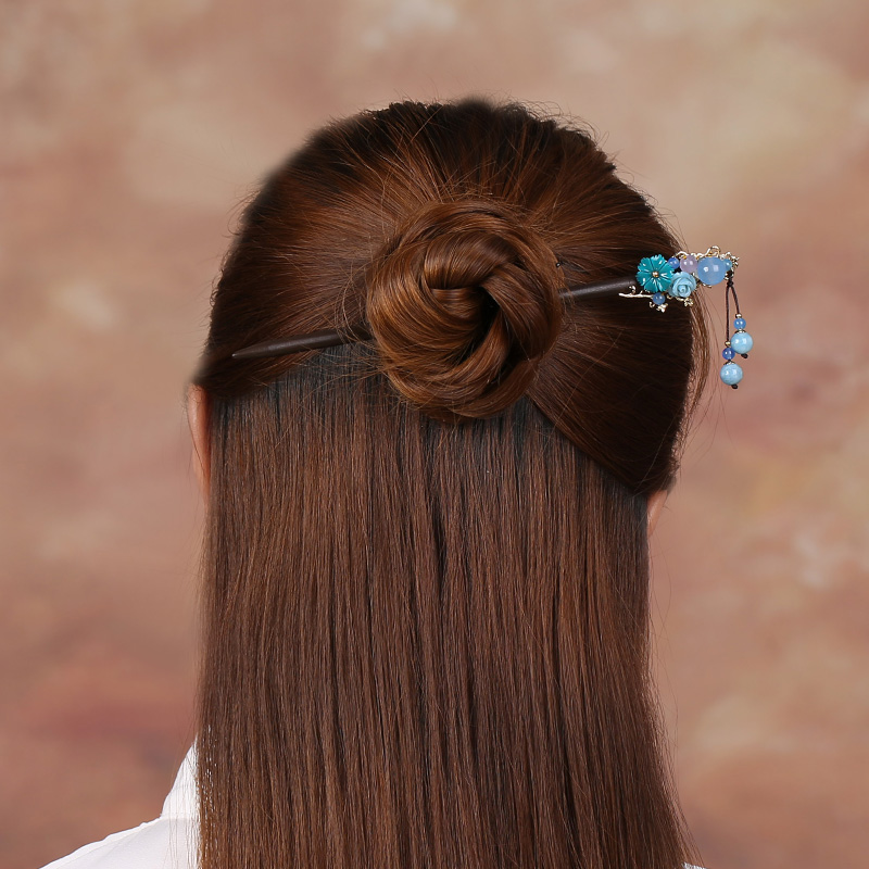婉繡藍(lán)馨發(fā)簪，精致古典藍(lán)色頭飾