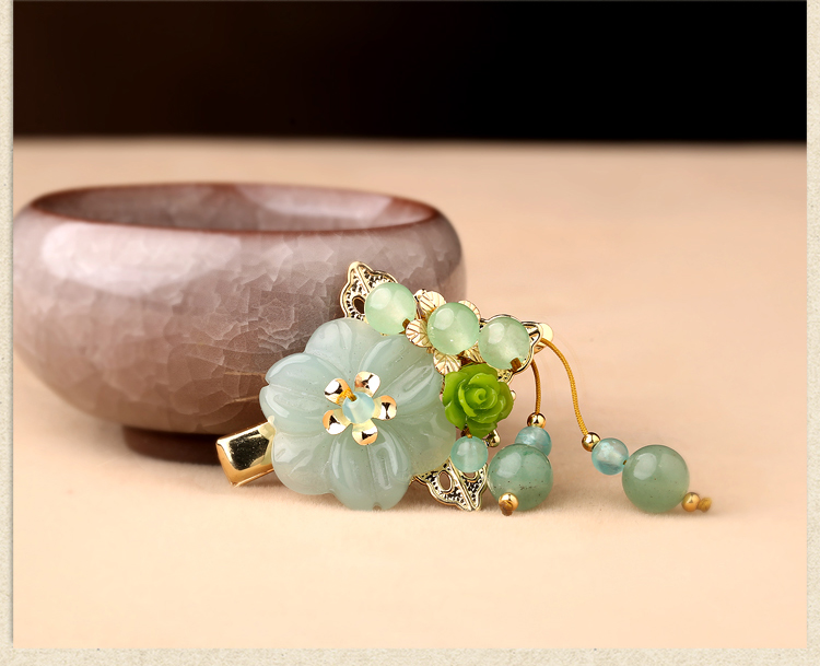 淡綠小花發(fā)夾，小清新古風頭飾