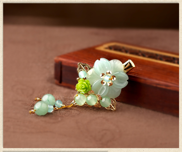 淡綠小花發(fā)夾，小清新古風頭飾