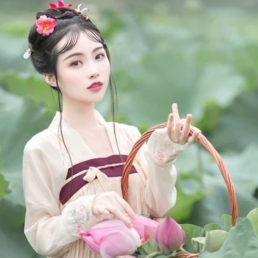 提籃采蓮女生頭像，唯美古風真人頭像