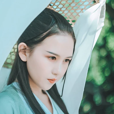 清風(fēng)徐來帶斗笠折扇女生頭像，唯美古風(fēng)頭像
