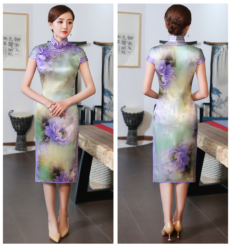 高貴紫清旗袍，唯美嬌艷旗袍裙